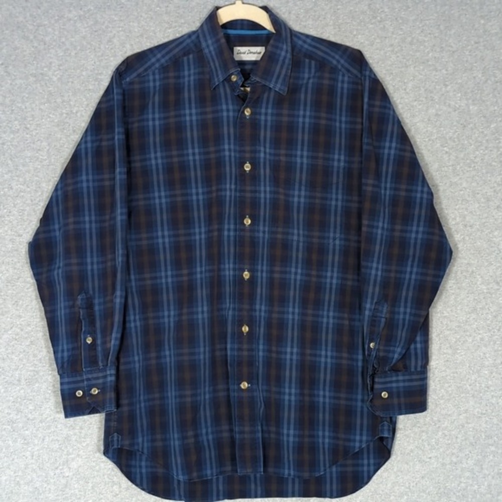 David Donahue Mens Casual Plaid Blue Shirt M‎  Long Sleeve Button Down Pocket